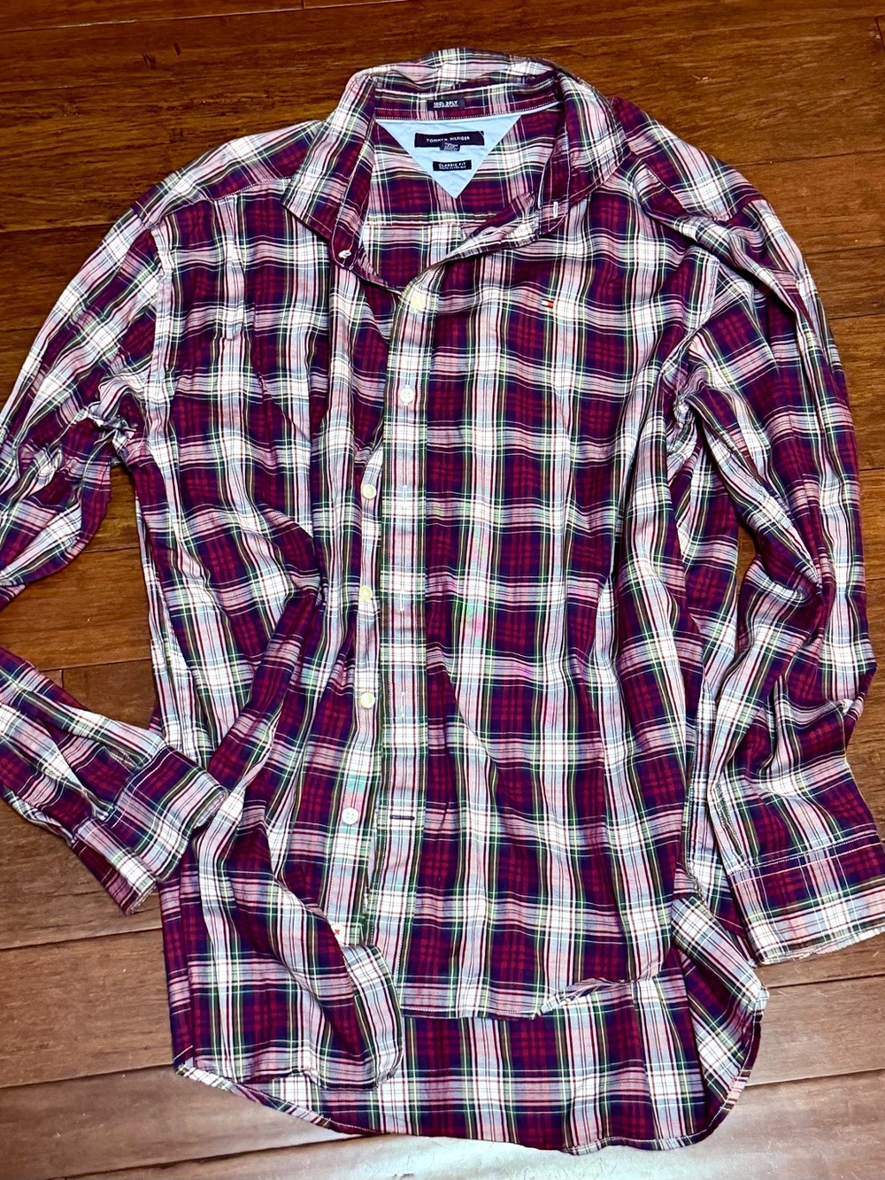 Tommy Hilfiger Men's Plaid Button-Down Shirt in Red, Green, White